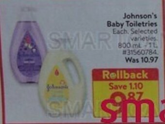 Walmart Johnson's Baby Toiletries offer