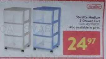Walmart Sterilite Medium 3-Drawer Cart offer