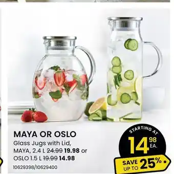 Stokes Maya or oslo glass jugs with lid offer