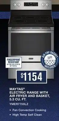 TA Appliances & Barbecues Maytag® electric range with air fryer and basket, 5.3 cu. ft offer