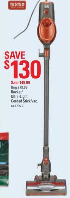 Canadian Tire Rocket ultra-light corded stick vac offer