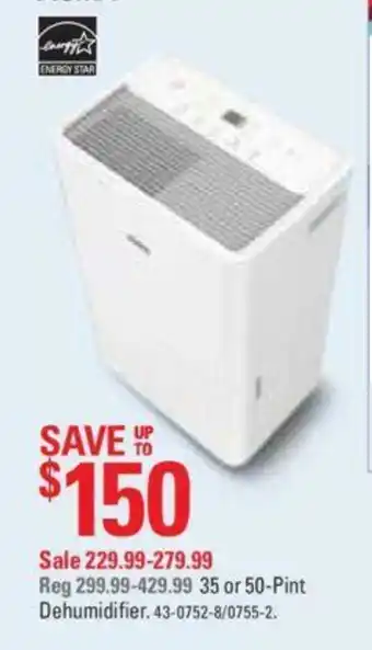 Canadian Tire 35 or 50-Pint dehumidifier offer