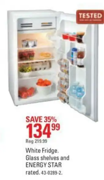 Canadian Tire White fridge glass shelves and energy star offer
