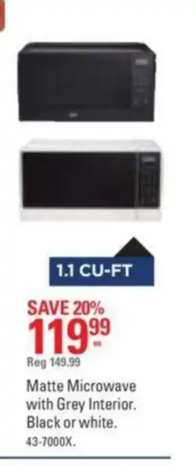 Canadian Tire Matte microwave with grey interior offer