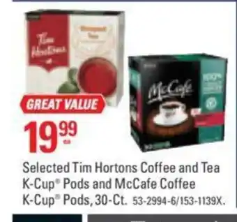 Canadian Tire Selected tim hortons coffee and tea k-cup offer