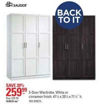 Canadian Tire 3-Door wardrobe white or cinnamon finish offer