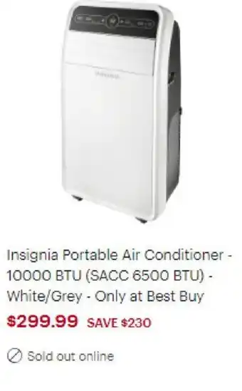 Best Buy Insignia Portable Air Conditioner - 10000 BTU (SACC 6500 BTU) - White/Grey offer