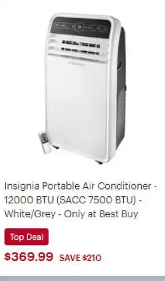 Best Buy Insignia Portable Air Conditioner - 12000 BTU (SACC 7500 BTU) - White/Grey offer