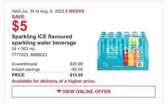 Costco Sparkling ice flavoured sparkling water beverage offer
