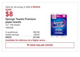 Costco Sponge towels premium paper towels offer