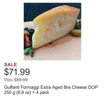 Costco Guffanti formaggi extra aged bra cheese dop 250 g (8.8 oz) × 4 pack offer