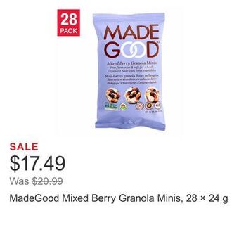 Costco Madegood mixed berry granola minis, 28 × 24 g offer