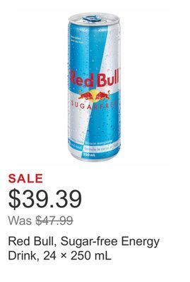 Costco Red bull, sugar-free energy drink, 24 × 250 ml offer