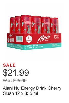 Costco Alani nu energy drink cherry slush 12 x 355 ml offer