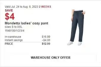 Costco Mondetta ladies' cozy pant offer