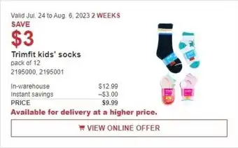 Costco Trimfit kids' socks offer