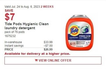 Costco Tide Pods Hygienic Clean laundry detergent offer