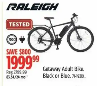 Canadian Tire Getaway Adult Bike Black or Blue. offer