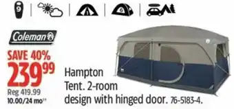 Canadian Tire Hampton Tent. 2-room design with hinged door. offer
