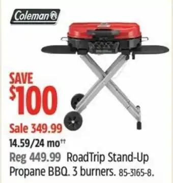 Canadian Tire Road Trip Stand-Up Propane BBQ. 3 burners offer