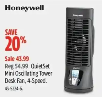 Canadian Tire QuietSet Mini Oscillating Tower Desk Fan, 4-Speed offer