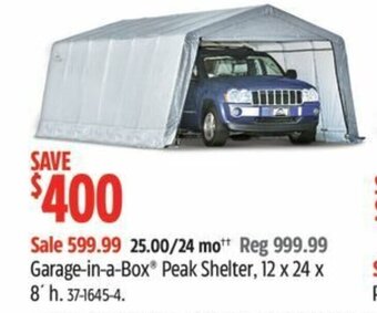 Canadian Tire Garage-in-a-Box Peak Shelter, 12 x 24 x 8 h. offer