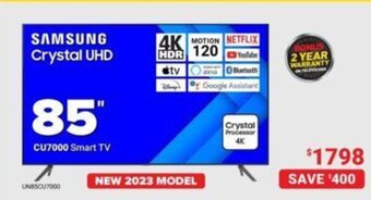 Visions Electronics SAMSUNG Crystal UHD, 85" CU7000 Smart TV offer