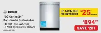 Visions Electronics BOSCH 100 Series 24" Bar Handle Dishwasher offer