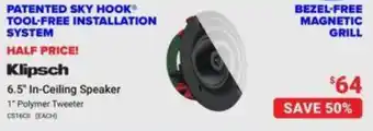 Visions Electronics Klipsch 6.5" In-Ceiling Speaker 1* Polymer Tweeter offer