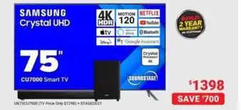 Visions Electronics SAMSUNG Crystal UHD 75 CU7000 Smart TV offer