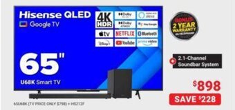 Visions Electronics Hisense QLED Google TV 65 U68K Smart TV offer