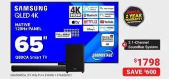 Visions Electronics SAMSUNG QLED 4K NATIVE 120Hz PANEL 65 Q80CA Smart TV offer