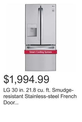 Costco Lg 30 in. 21.8 cu. ft. smudge-resistant stainless-steel french door refrigerator with smartdiagnosis offer