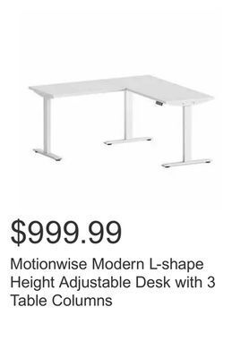 Costco Motionwise modern l-shape height adjustable desk with 3 table columns offer