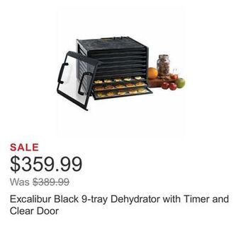 Costco Excalibur black 9-tray dehydrator with timer and clear door offer