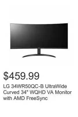 Costco Lg 34wr50qc-b ultrawide curved 34 wqhd va monitor with amd freesync offer