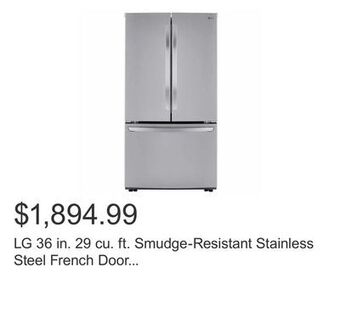 Costco Lg 36 in. 29 cu. ft. smudge-resistant stainless steel french door refrigerator with door cooling+ offer