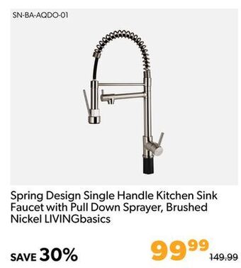 Shopper+ Spring design single handle kitchen sink faucet with pull down sprayer, brushed nickel livingbasics offer