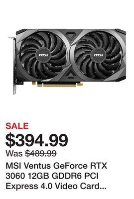Newegg Msi ventus geforce rtx 3060 12gb gddr6 pci express 4.0 video card rtx 3060 ventus 2x 12g oc offer