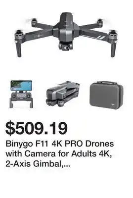 Newegg Binygo f11 4k pro drones with camera for adults 4k, 2-axis gimbal, gps auto return home, 5ghz fpv transmission, eis anti-shak offer