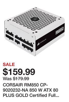 Newegg Corsair rm850 cp-9020232-na 850 w atx 80 plus gold certified full modular power supply offer