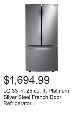 Costco Lg 33 in. 25 cu. ft. platinum silver steel french door refrigerator with smart diagnosis offer