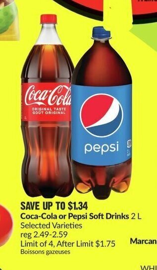 FreshCo Coca-Cola or Pepsi Soft Drinks 2 L offer