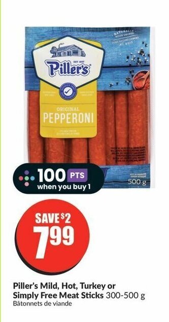 FreshCo Piller's Mild, Hot, Turkey or Simply Free Meat Sticks 300-500 g offer