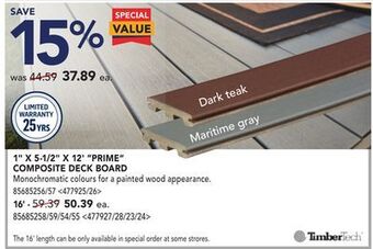 Lowe's Timbertech 1 x 5-1/2 x 12' prime composite deck board offer
