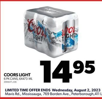 Real Canadian Superstore Coors light, 6 pk cans, 6x473 ml offer