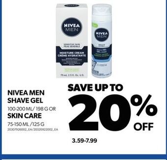 Real Canadian Superstore Nivea men shave gel, 100-200 ml/198 g or skin care, 75-150 ml/125 g offer