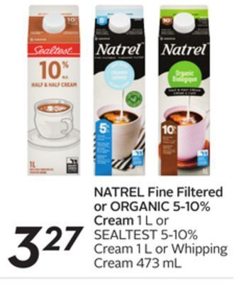 Sobeys Natrel fine filtered or organic 5-10% cream offer
