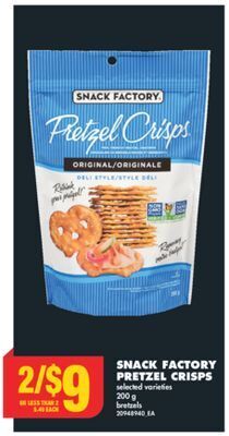 No Frills Snack factory pretzel crisps, 200 g offer
