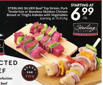Sobeys Beef top sirloin, pork tenderloin or boneless skinless chicken breast or thighs offer